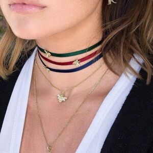 APM Monaco Satin Blue Navy Choker Bee Pendant Necklace